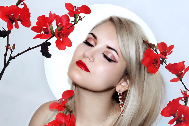 fashion, red, beauty, style, nice, make-up, elegant, studio shot, person, young adult, model, beautiful woman, red lipstick, flowering plant, charm, tender lips