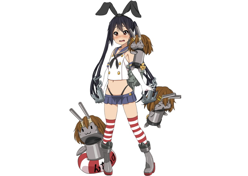 k on, brown, hair, tears, elbow, watanore, panties, azusa, 2K, headband, underwear, gloves, cosplay, nakano, white, long, eyes, navel, boots, thighhighs