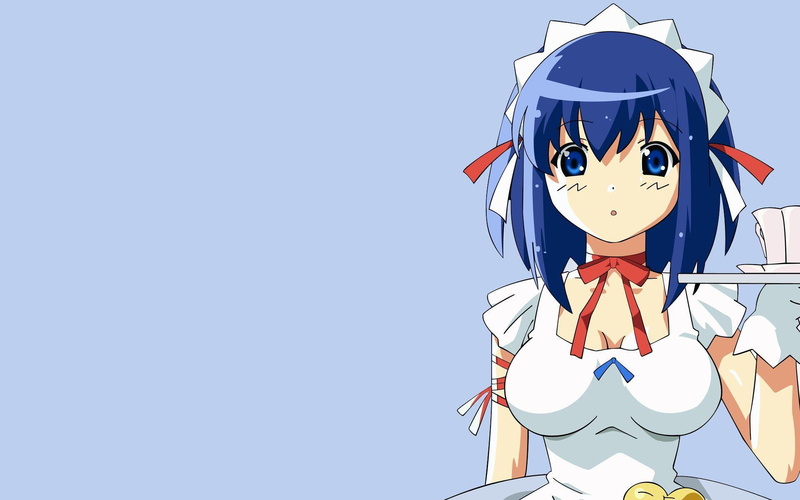 blue, 1920x1200, girl, white, hair, waitress, dress, anime, woman, 1080P, character