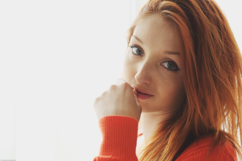 studio Shot, females, s, headshot, close-up, girls, relaxation, 5K, caucasian Ethnicity, people, orange, hairstyle, young Adult, cute, thinking, beautiful woman