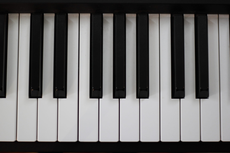 music, close-up, high angle view, keys, piano, no people, arts culture and entertainment, pattern, musical equipment, keyboard instrument, black color