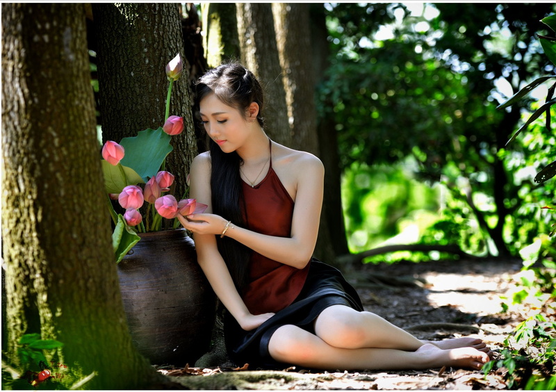 Bokeh, Lotus, Vase, Women, Asian, Girl, 1080P, Vietnamese