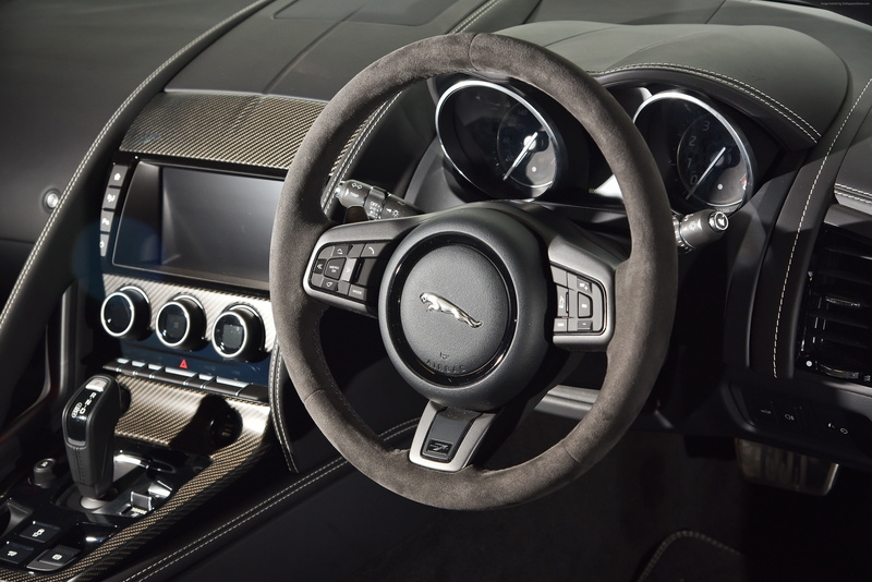 vehicle interior, mode of transportation, close-up, gearshift, car interior, interior, control panel, motor vehicle, transportation, wheel, travel, Jaguar F-Type Project 7