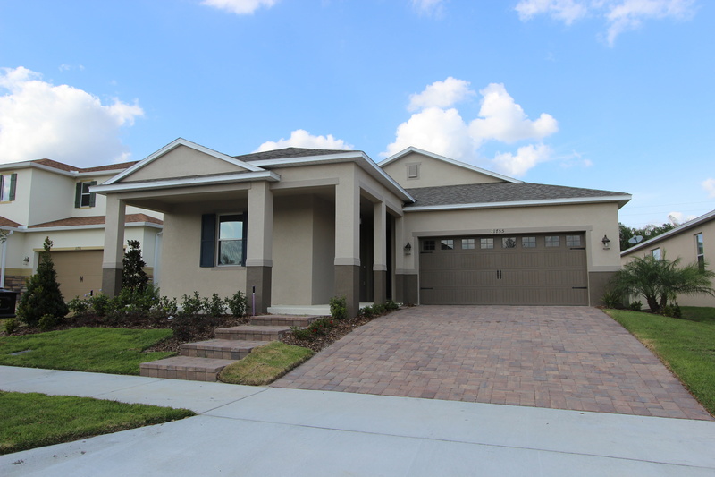sky, contemporary home, home ownership, single story home, plant, front or back yard, architecture, florida home, footpath, roof, built structure, building