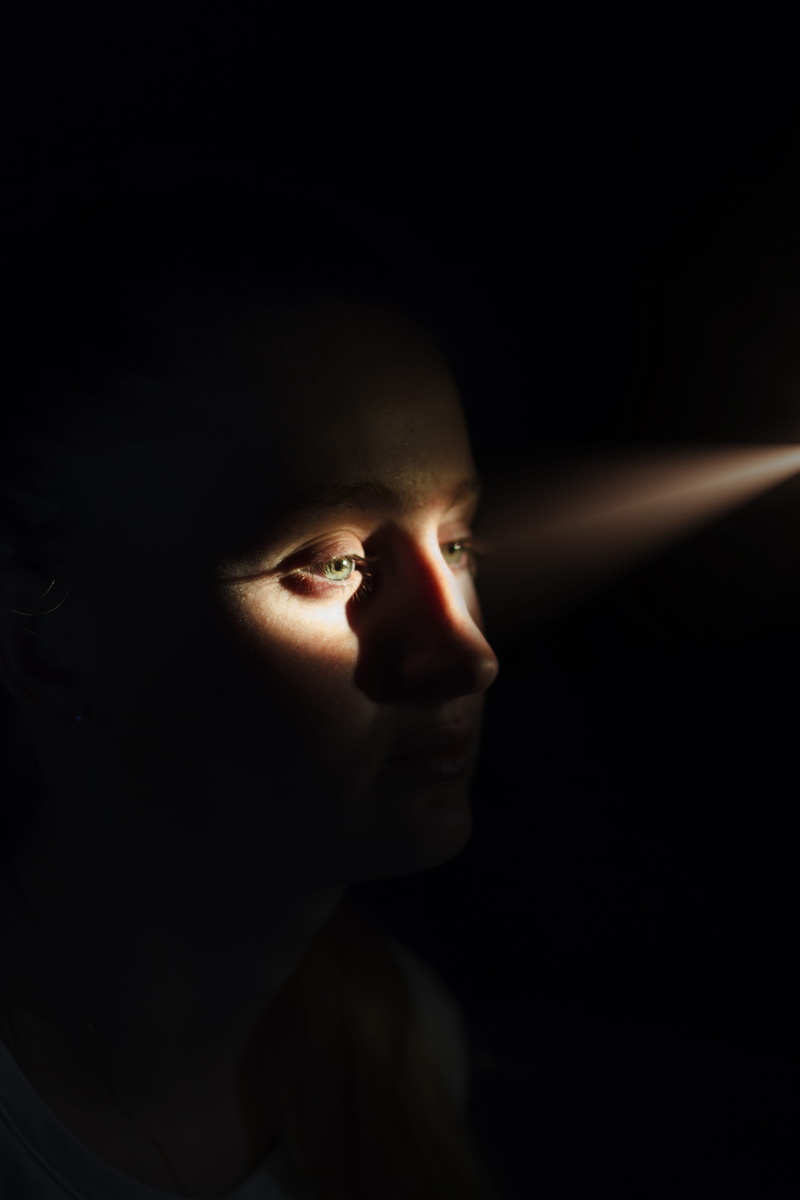 face, human body part, human face, childhood, innocence, sunlight, looking, light, eyes, girl, one person, body part, womans, close, 5K, black background