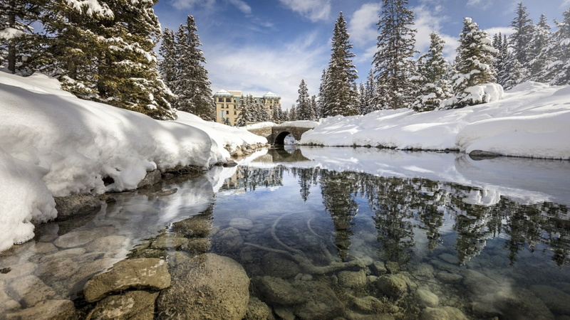 tranquil scene, snow, lake, national park, snowcapped mountain, non-urban scene, alberta, landscape, winter, cold temperature, canada, scenics - nature