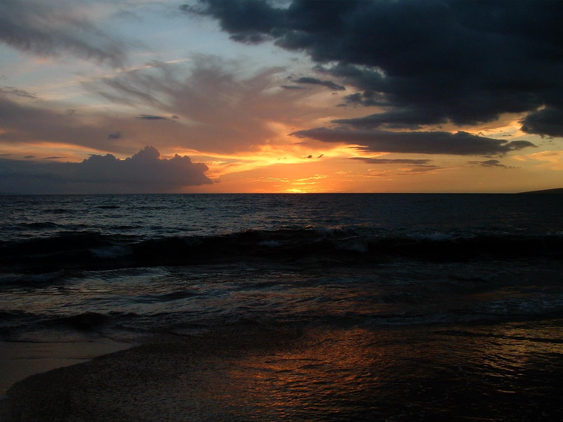 720P, water, wave, sky, orange color, idyllic, tranquil scene, land, beach, horizon over water, cloud - sky, wailea, horizon, dramatic sky, sea, scenics - nature