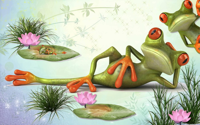 animals, smile, s, waterlily, cool, frog, life, cartoon, 1080P
