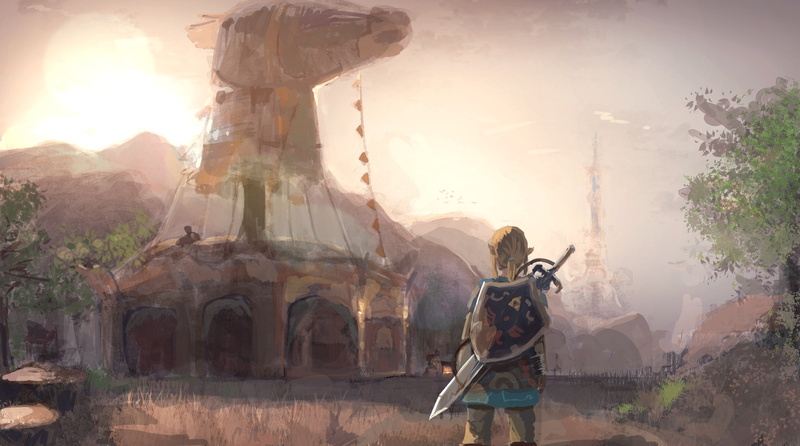 painting, plant, built structure, real people, the legend of zelda: breath of wild, sky, 2K, sculpture, link, history, building exterior, architecture