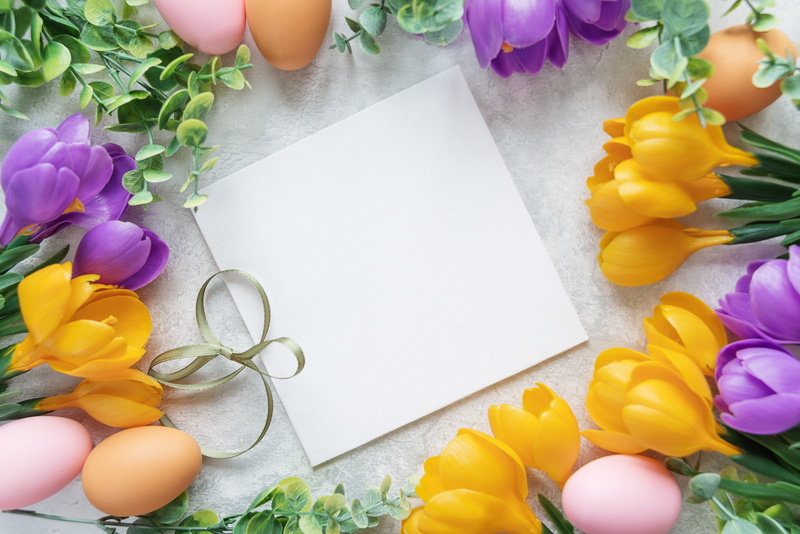 Happy, flowers, Easter, spring, the painted eggs, 4K, eggs