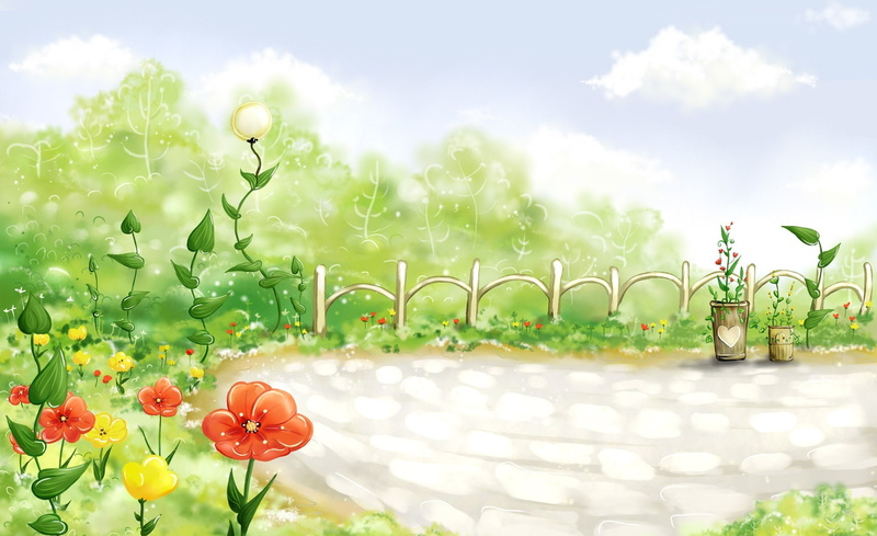 petaled, plant, 1080P, close-up, red, fence, fragility, no people, cloud - sky, nature, painting, trees, yellow, growth, Drawings, outdoors, flowering plant