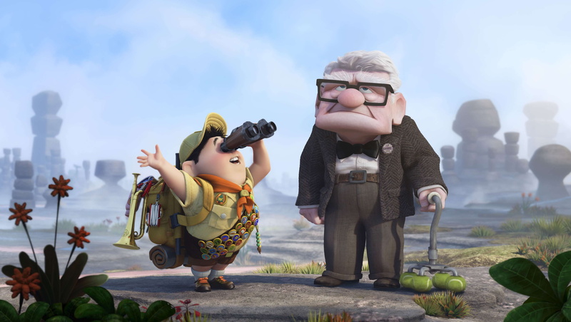 lifestyles, men, boy, 4K, males, glasses, outdoors, two people, full length, casual clothing, cartoon, representation, nature, day, disney, real people