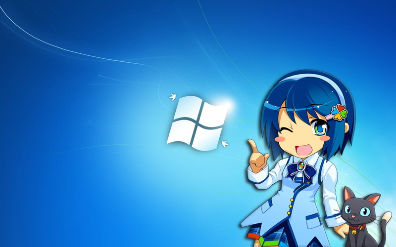 windows, 720P, hd, Windows 7, Blue, technology, OS-tan, ostan, madobe, nanami, art, Madobe Nanami