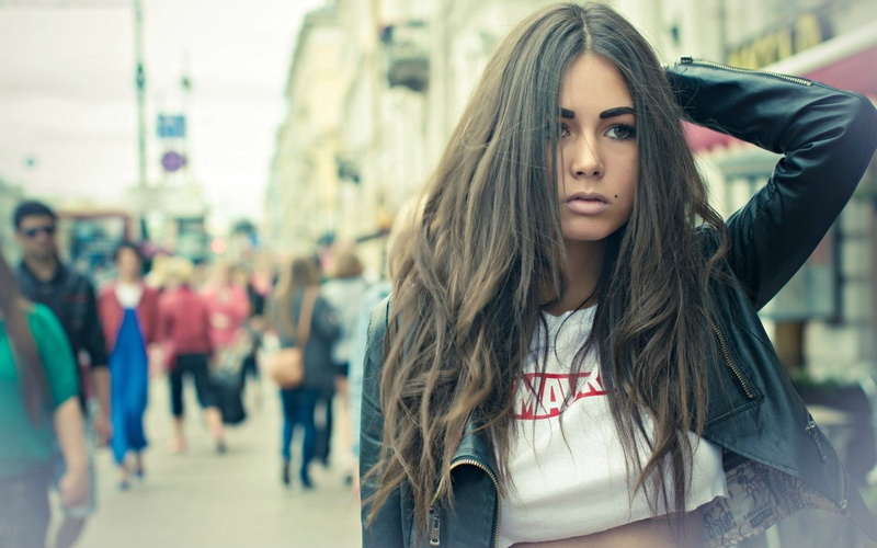 hairstyle, diana melison, girls, hd, brown hair, 1080P, looking, beautiful woman, beauty, city, adult, young women, long hair, model, casual clothing