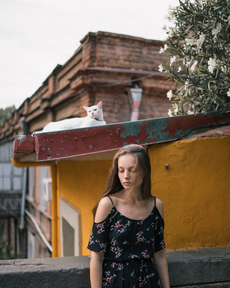 female, architecture, near, georgia, one person, tbilisi, woman, floral, black, tower, beautiful woman, roof, vase, hairstyle, shoulder, real people, casual clothing