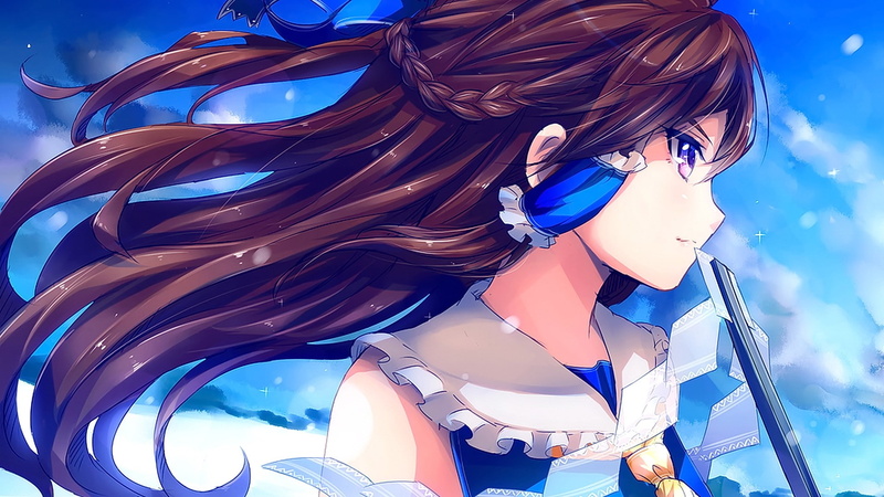 sky, adult, nature, women, one person, hair, Hakurei Reimu, anime girls, clouds, anime, blue eyes, 1080P, lifestyles, leisure activity, long hair, brunette
