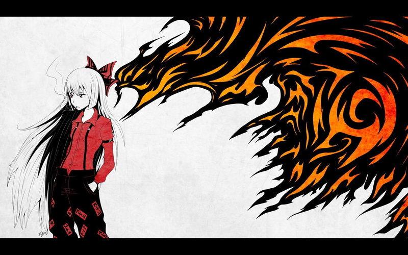 transfer print, video games, Touhou, auto post production filter, paint, representation, bangs, creativity, anime girls, white hair, Fujiwara no Mokou