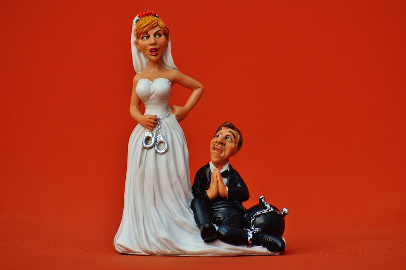 to force, women, red background, people, adult, grind down the aisle, studio shot, marry, married, young adult, colored background, newlywed, hairstyle
