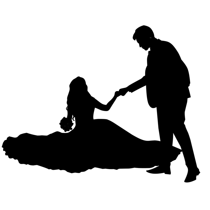 studio shot, two people, together, dress, cut out, men, standing, wedding, girl, full length, lifestyles, adult, couple, woman, hand, wear, floor, help