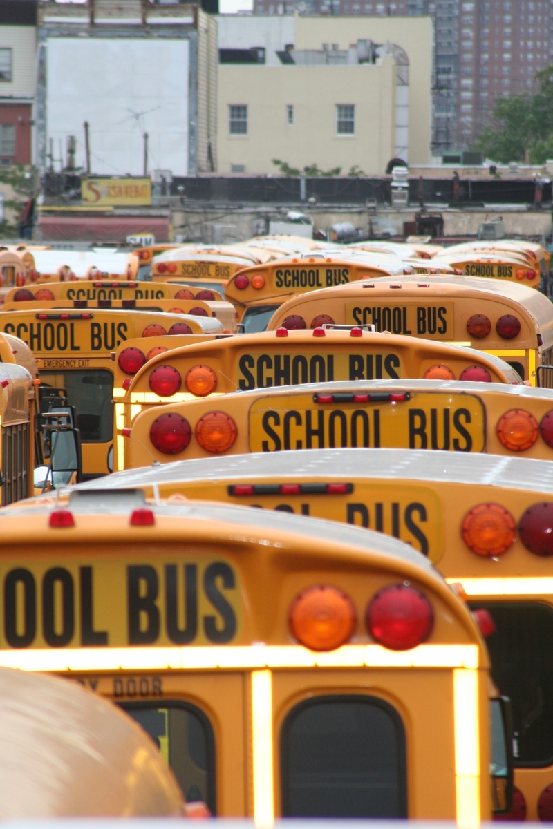 communication, buses, no people, architecture, school, western script, transportation, new york, bus, building exterior, day, lot, outdoors, 1080P, school bus