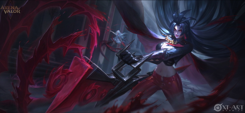 long hair, weapon, fantasy art, Arena of Valor, video game girls, fantasy girl, red eyes, glowing eyes, belly, 1080P, video game art