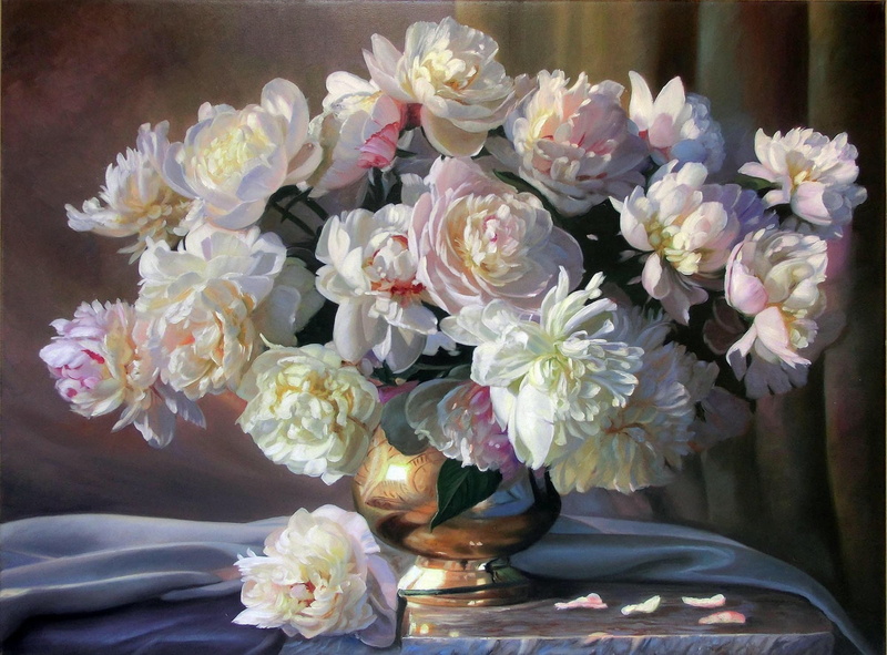 peonies, kopania, flowers, zbigniew, life, white, 1080P, painting