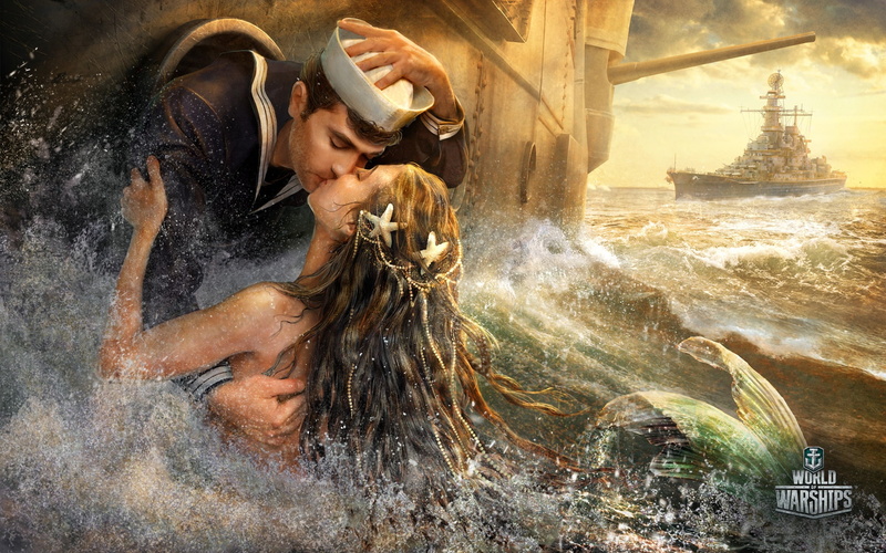 girls, warship, world, mermaid, army, men, games, spray, fantasy, 1080P