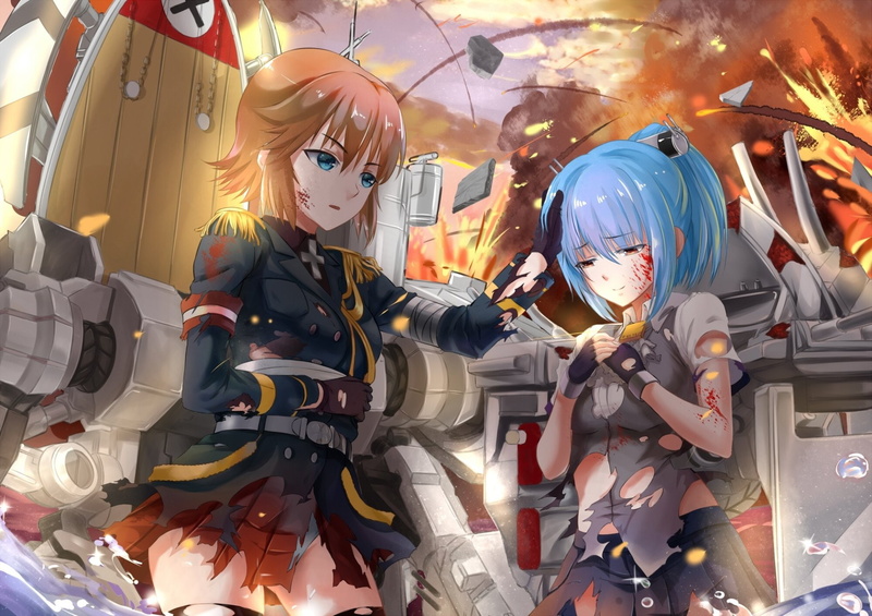 Anime, Bismarck (Warship Girls), Prinz Eugen (Warship Girls), Warship Girls, 1080P