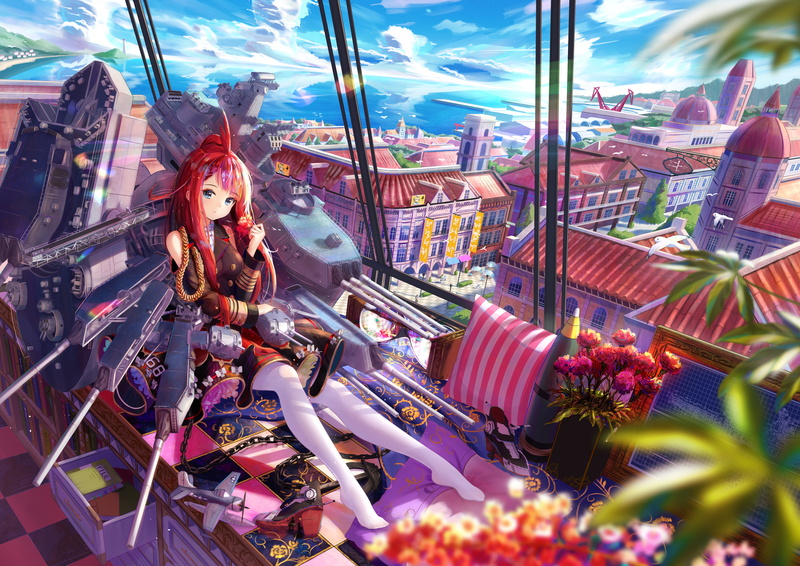 white stockings, 4K, Warship Girls, redhead