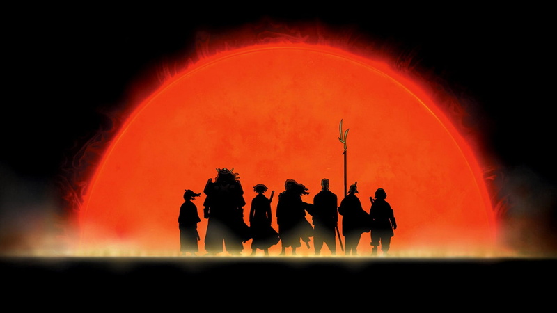 digital, crowd, red, Samurai Seven, smoke - physical structure, silhouette, people, anime, heat - temperature, characters, arms raised, 1080P