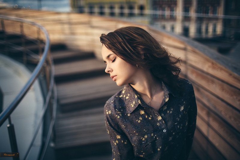 yellow, shirt, face, model, floral, gray, women, bridge, 1080P, s, portrait, button