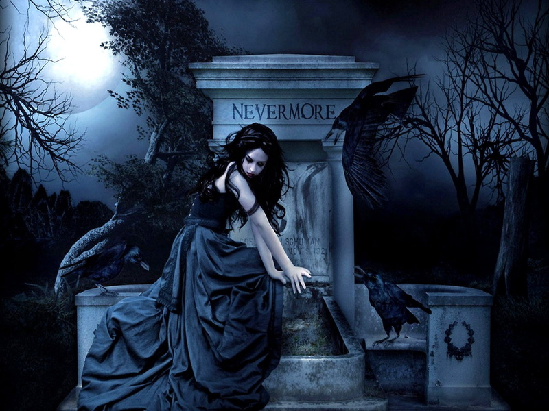 girl, ravens, 720P, nevermore, gothic