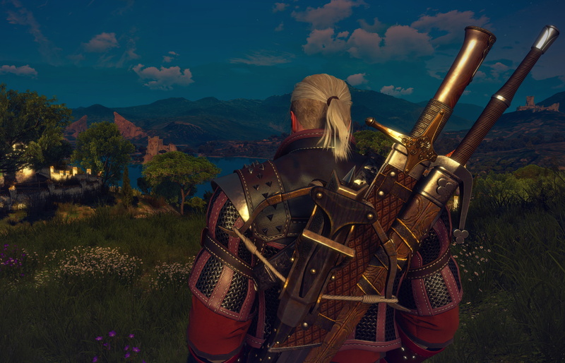 s, rear view, one person, nature, sky, Geralt of Rivia, lifestyles, waist up, blond hair, mountain, beauty in nature, polo, hair, Nvidia Ansel, plant, shirt