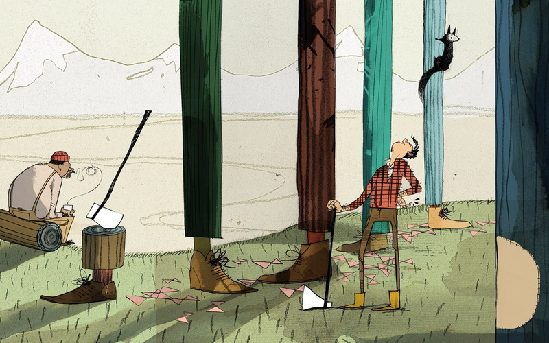 creativity, black, sunlight, brown, no people, glass - material, snowy peak, surreal, drawing, wooden, nature, plant, window, squirrel, axes, grass, wall - building feature