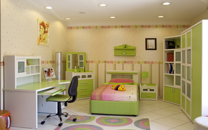 design, pillow, interior, childrens, lamp, toys, 1080P, bedroom, flowers, room, wardrobe, style, bed, table, chair