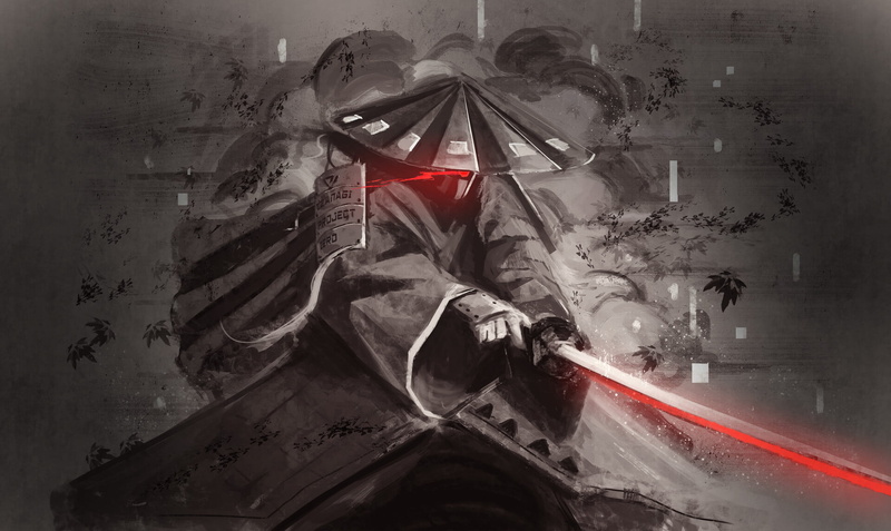 Maxwell Reis, illustration, Ronin, samurai, cyborg, 1080P, science fiction