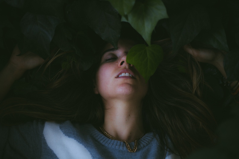 women, model, face, 5K, diffused, plants, closed eyes