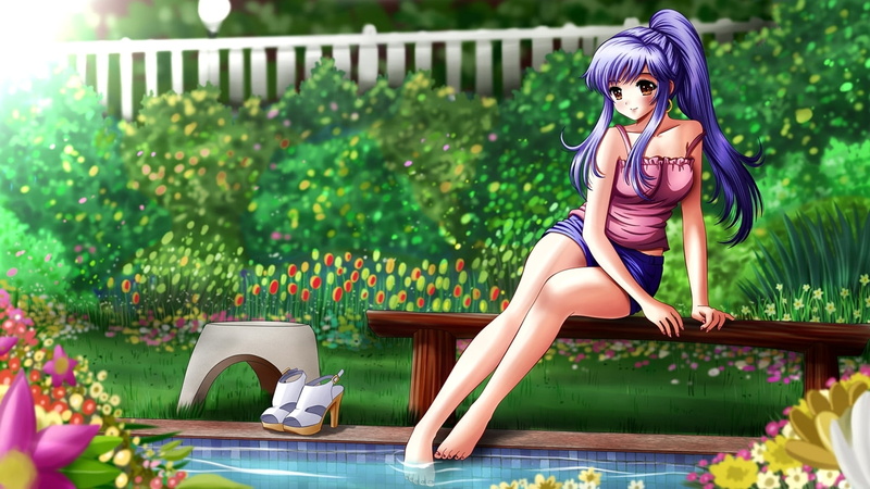 girls, adult, plant, summer, child, people, beauty, portrait, blue, fashion, anime, females, girl, young women, television Series, clothing, outdoors, hairstyle