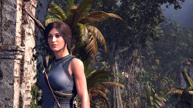 blue t-shirt, 4K, palm trees, blue top, adventure, jungle, lara croft, bow, shadow of the tomb raider, palms, brunette