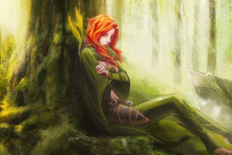 fantasy art, women, redhead, 1080P, Dota 2, Windranger