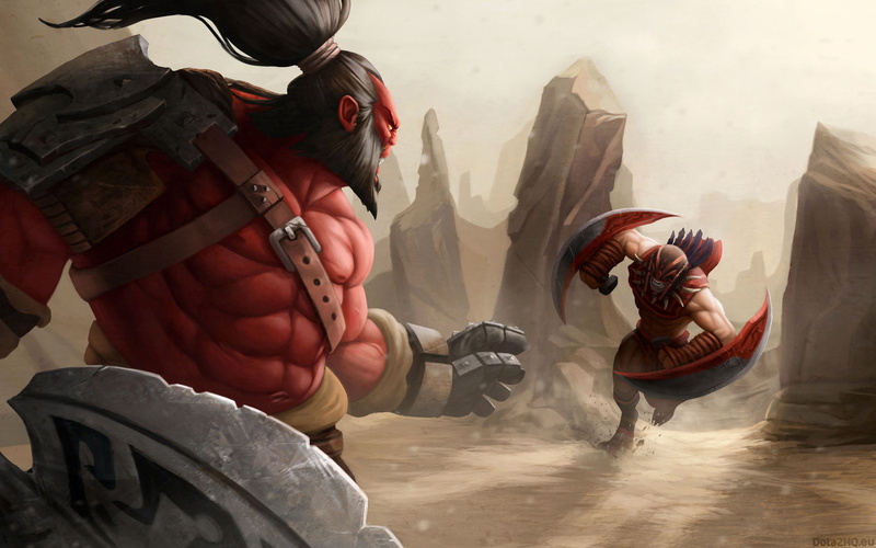 belief, place of worship, clothing, real people, Versus, men, religion, sport, history, spirituality, indoors, lifestyles, 2K, Bloodseeker, Axe, Dota 2