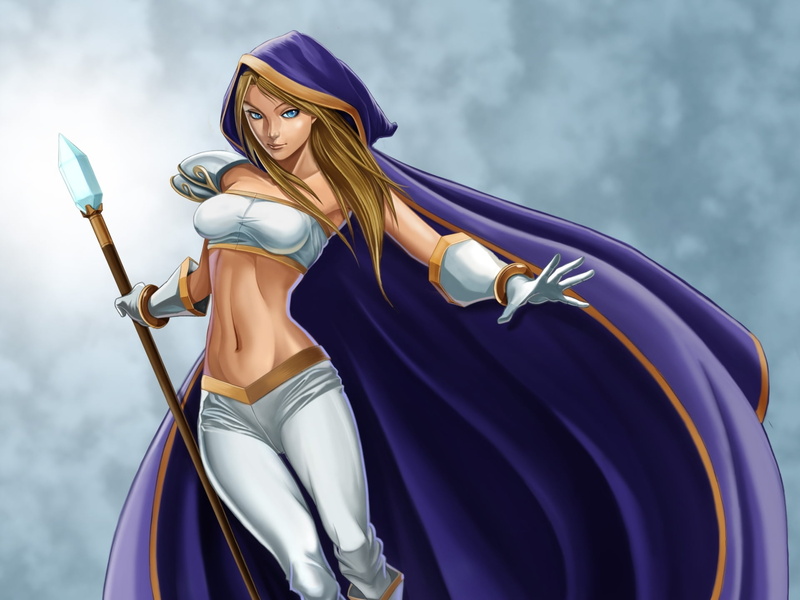 fantasy, chest, Rylai Crestfall, fashion model, 1080P, beauty, superhero, women, people, standing, purple, girl, portrait, fashion, DotA, beautiful