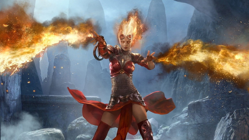 Magic: The Gathering, Woman, 1080P, Fire, Game, Goggles, Magic, Girl, Armor