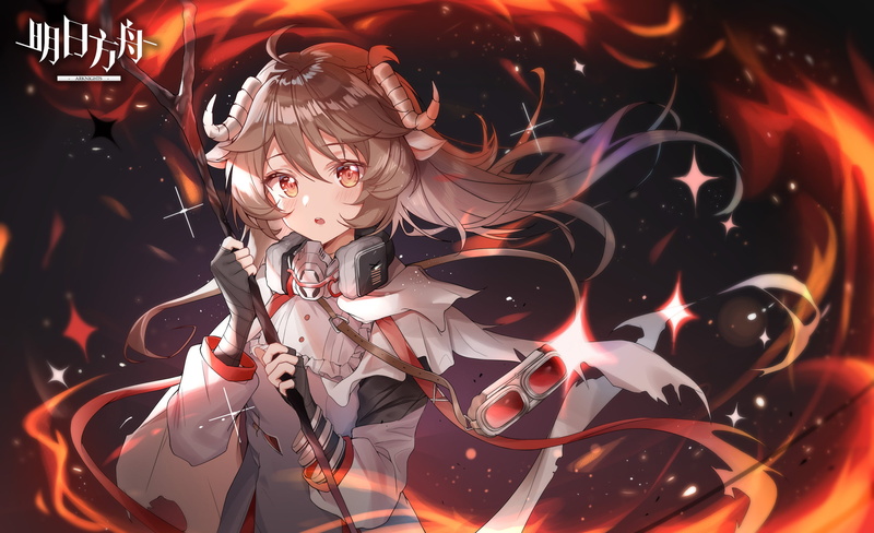 video game characters, white horns, magic, anime, open mouth, digital art, video game girls, bangs, video games, Wand, side view, fan art, Arknights, gloves