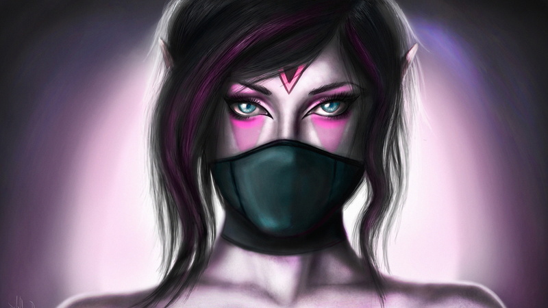 purple, Dota 2, Lanaya, headshot, pink color, human body part, human face, make-up, adult, studio shot, digital art, looking at camera, young adult, front view