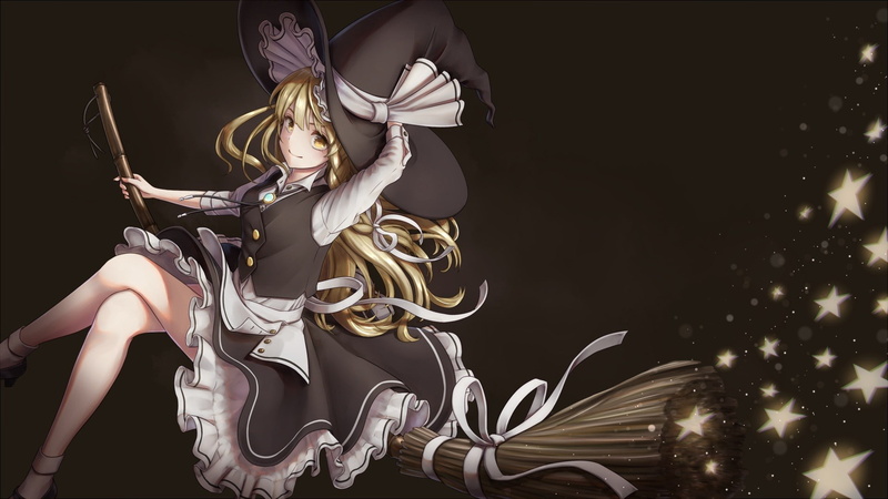 simple background, Kirisame Marisa, braids, 1080P, Touhou, stars, blonde, witch, yellow eyes