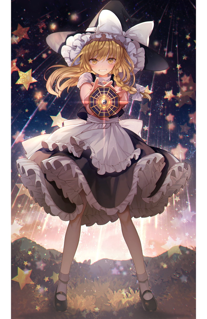 night, anime, anime girls, Kirisame Marisa, stars, Touhou, 1080P