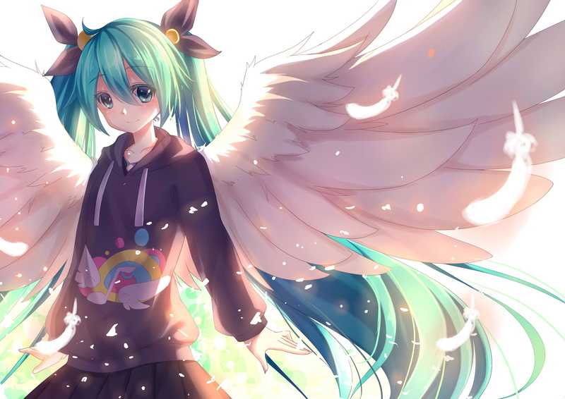 hair ornament, 2K, wings, aqua hair, Hatsune Miku, anime girls, Vocaloid, twintails, aqua eyes
