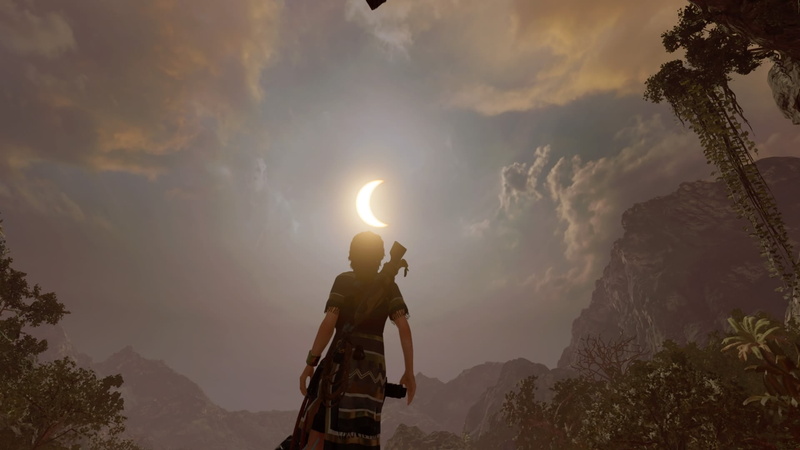 leisure activity, sunset, tranquil scene, Lara Croft, video games, sky, one person, mountain range, non-urban scene, mountain, real people, standing, activity