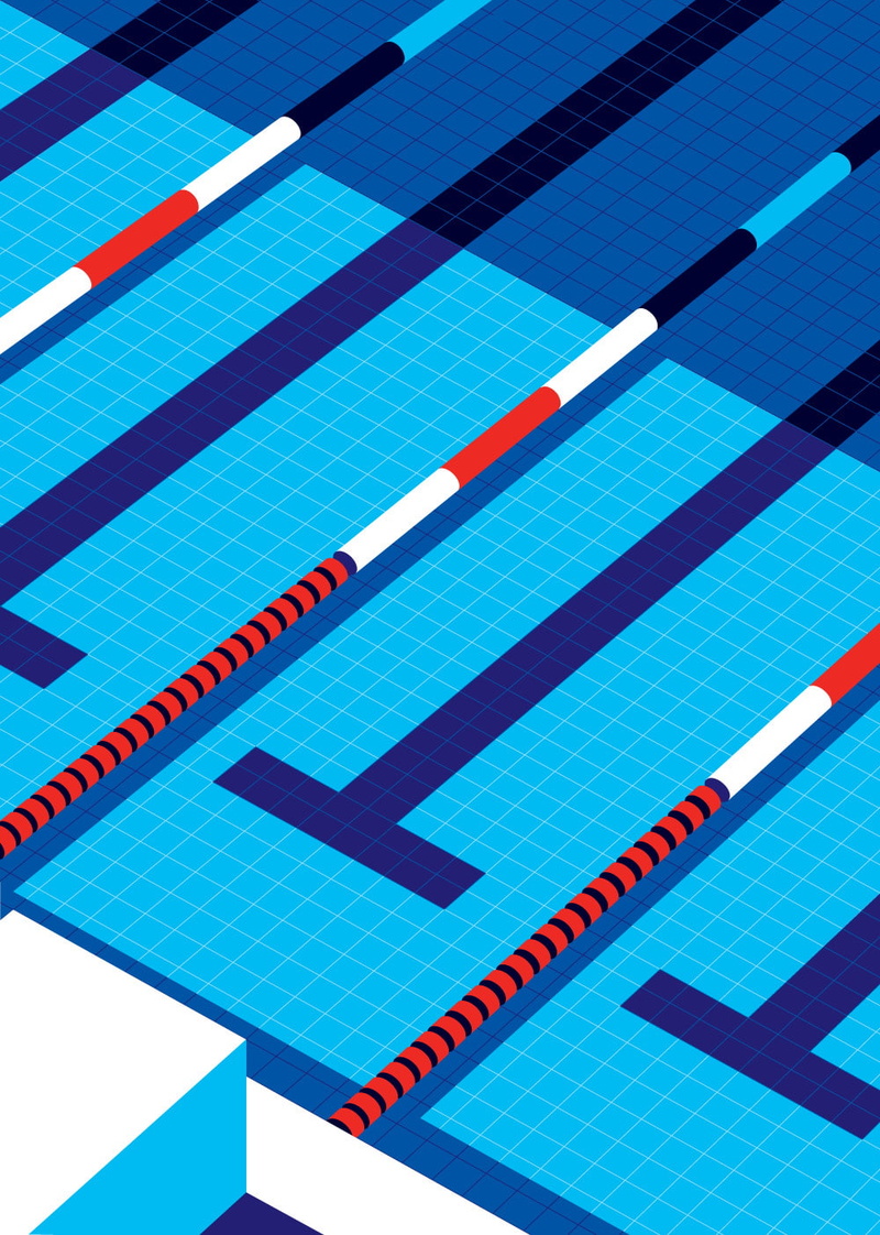 sports, artwork, tiles, blue, Malika Favre, portrait display, minimalism, 720P, lines, swimming pool, digital art